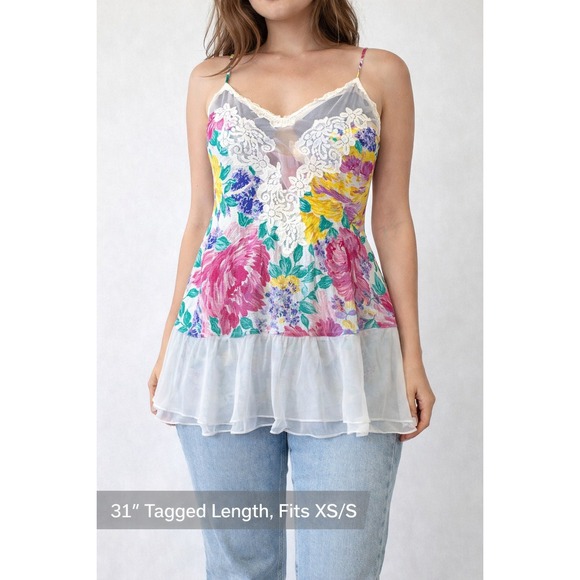 Victoria's Secret Other - Vintage‎ Victoria's Secret Floral Lace Babydoll Y2K Ruffle Hem Coquette Top